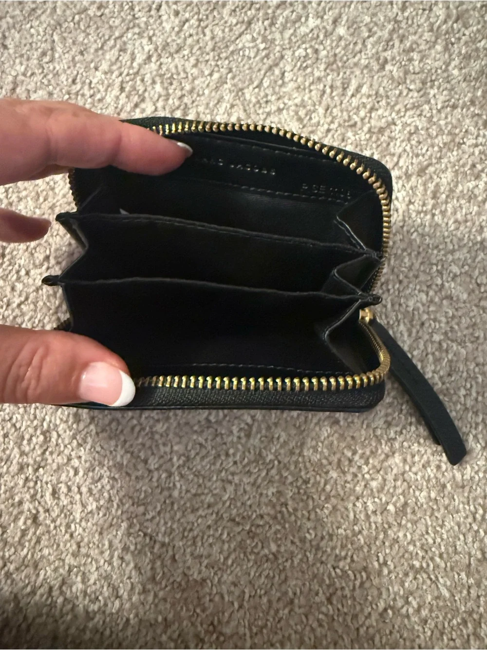 Marc Jacobs Black Leather Zip Card Holder with Gold Logo